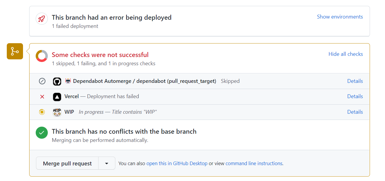 A Github Pull Request
              Checks screenshot from github
