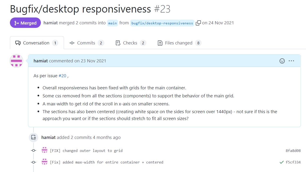 a screenshot a pull request created in github