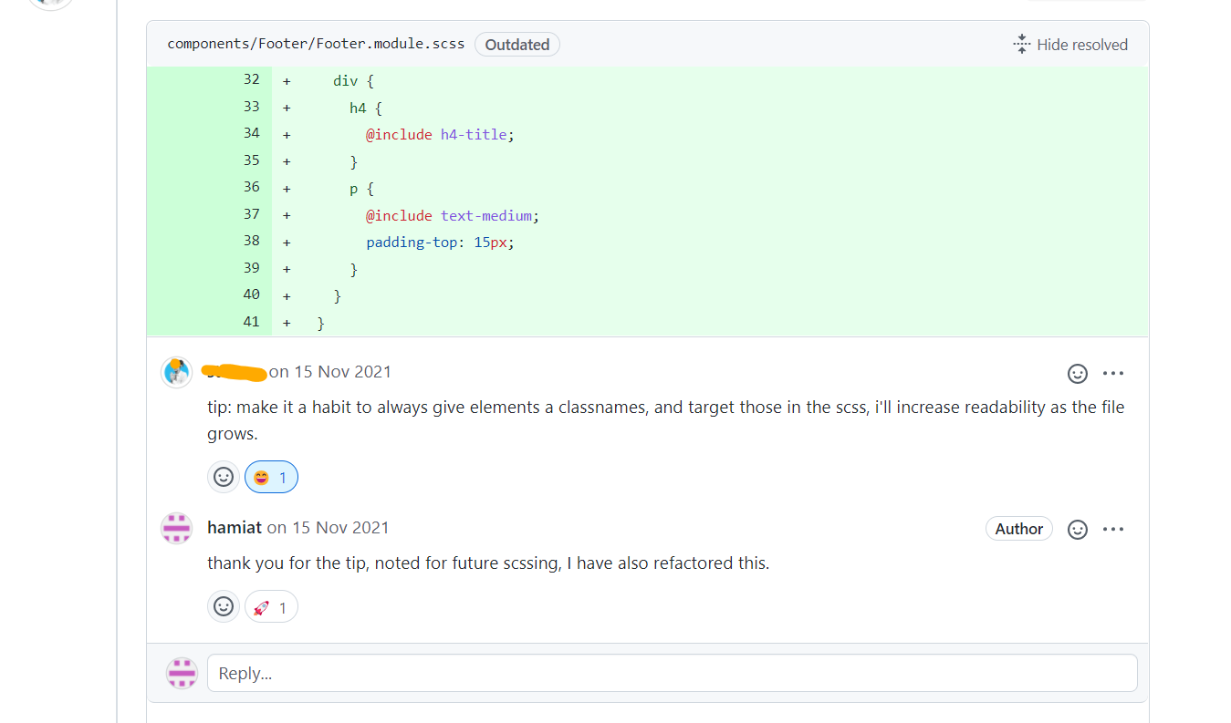 a screenshot of a pull request code review in github